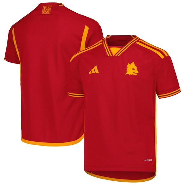AS Roma adidas Youth 2023/24 Home Replica Jersey - Red - Image 2