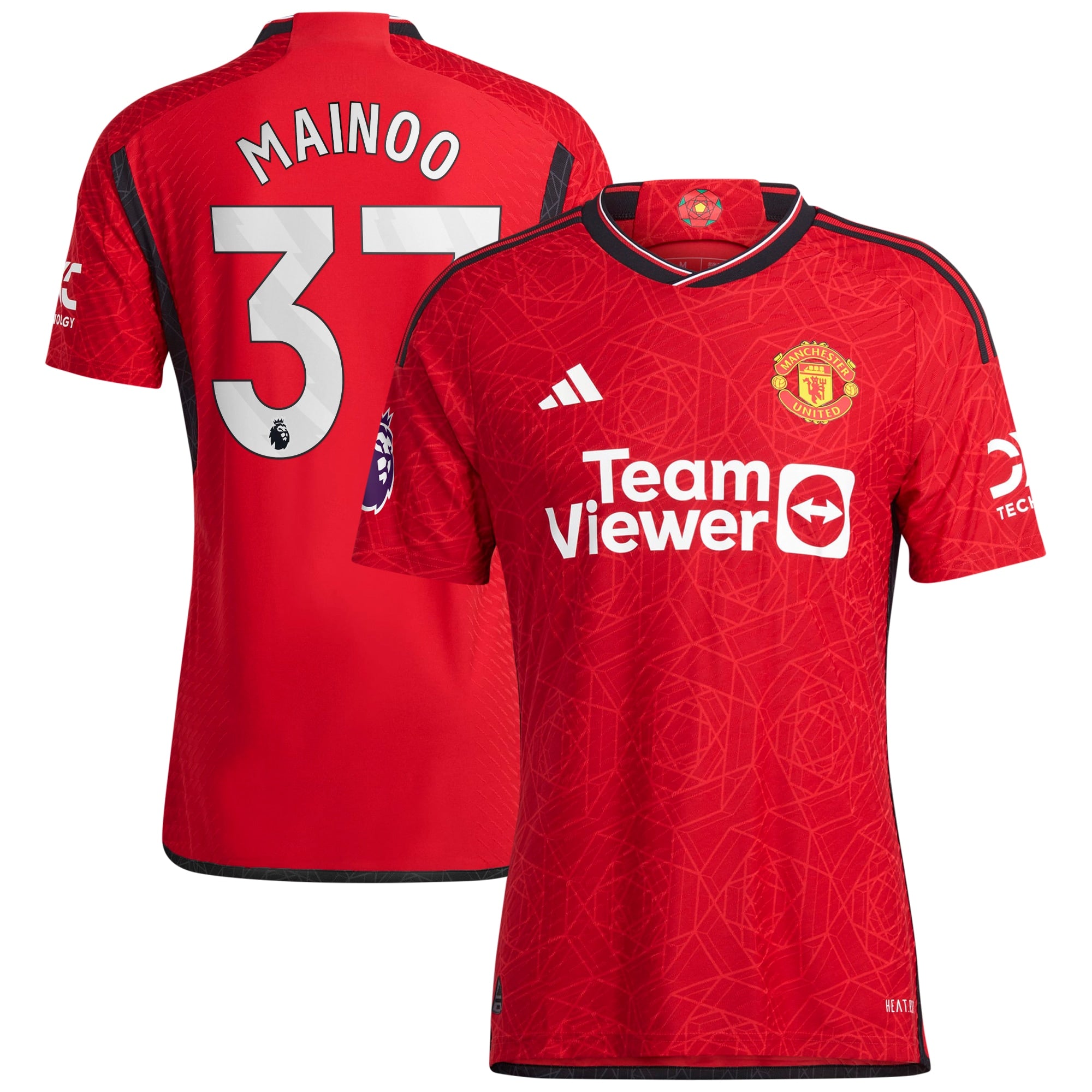 Kobbie Mainoo Manchester United adidas 2023/24 Away Authentic Player Jersey - Green/Red - Image 5