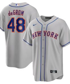 Alternative view of Jacob deGrom New York Mets Nike Road Replica Player Name Jersey - Gray/Royal