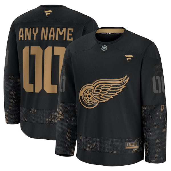 Detroit Red Wings 2024 Military Appreciation Personalized Long Sleeve Practice Jersey - Black