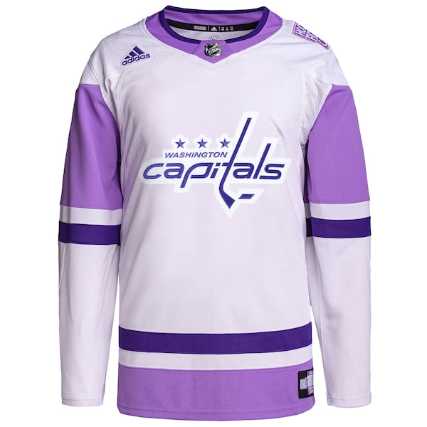 Washington Capitals adidas Hockey Fights Cancer Primegreen Authentic Custom Jersey - White/Purple - Image 2
