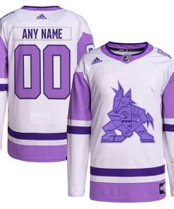 Arizona Coyotes adidas Hockey Fights Cancer Primegreen Authentic Custom Jersey - White/Purple