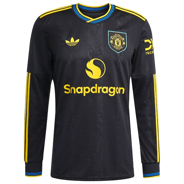 Bruno Fernandes Manchester United adidas 2025/26 Third Replica Long Sleeve Player Jersey - Black/Red/White - Image 3