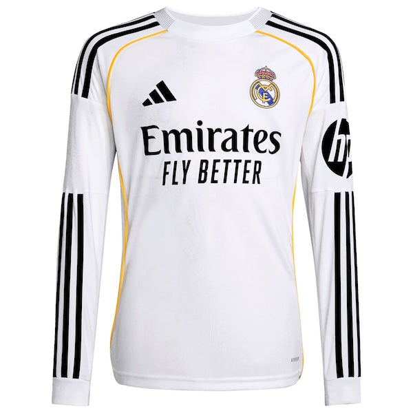 Jude Bellingham Los Merengues adidas Youth 2025/26 Home Replica Long Sleeve Jersey - White - Image 2
