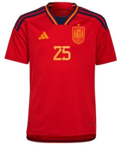 Alternative view of Ansu Fati Spain National Team adidas Youth 2022/23 Home Replica Jersey - Red