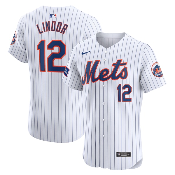 Francisco Lindor New York Mets Nike Home Elite Sponsor Patch Player Jersey - White - Image 2