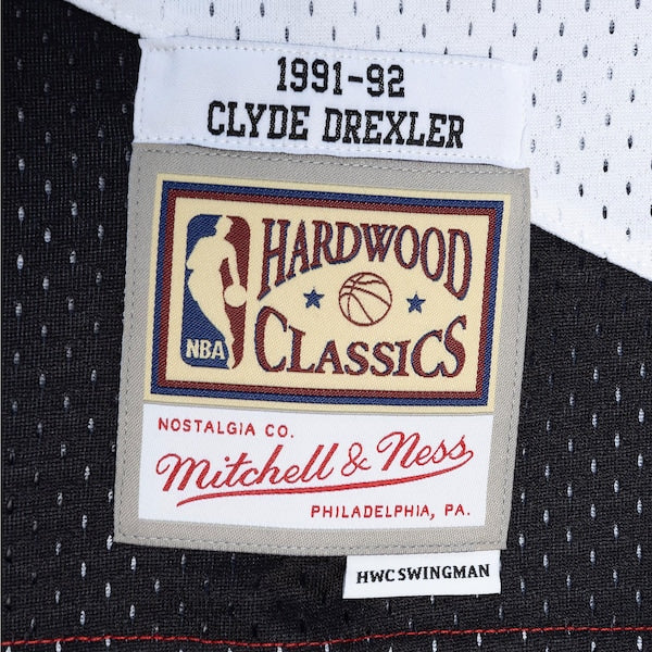 Clyde Drexler Portland Trail Blazers Hardwood Classics 1991/92 Split Swingman Jersey - Red/Black - Image 4