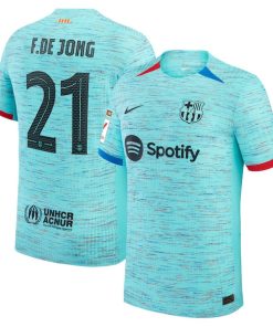 Frenkie de Jong Barcelona Nike 2023/24 Third Authentic Jersey - Aqua/Royal/White