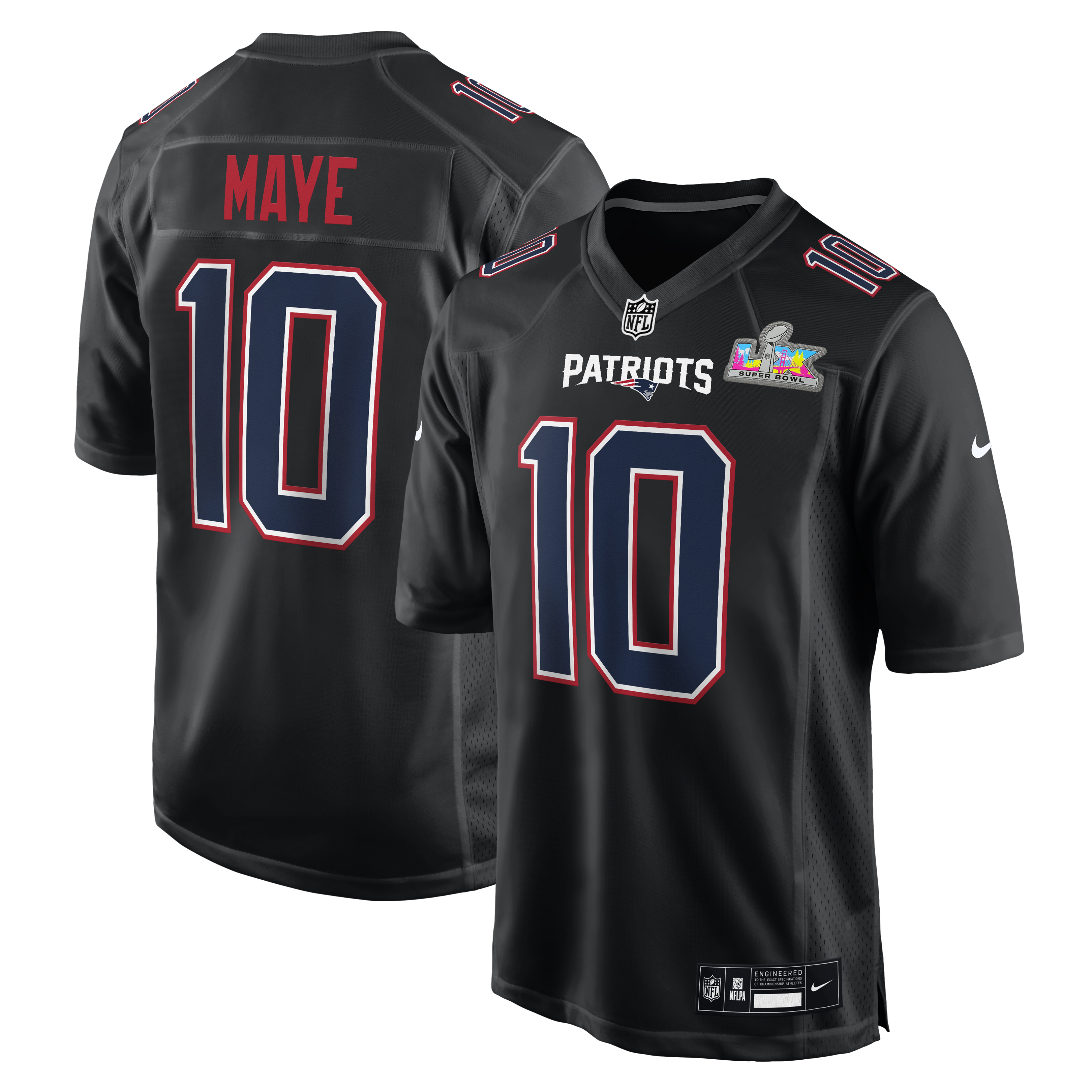 Men's New England Patriots Drake Maye Nike Super Bowl LX Patch Tundra Fashion Game Jersey - White/Black - Image 5