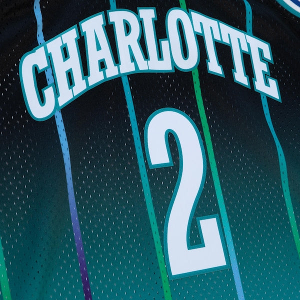 Larry Johnson Charlotte Hornets 1992/93 Hardwood Classics Fadeaway Swingman Player Jersey - Teal/Black - Image 4