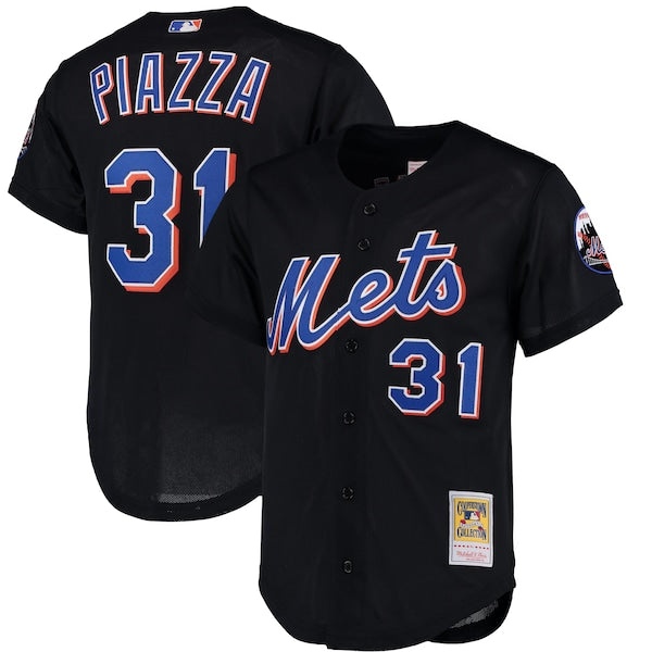Mike Piazza New York Mets Cooperstown Collection Mesh Batting Practice Button-Up Jersey - Black/Orange/Royal - Image 2