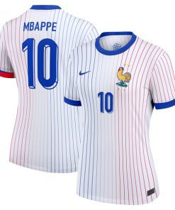 Alternative view of Kylian Mbappe France National Team Nike Women's 2024 Away Replica Jersey - White/Blue