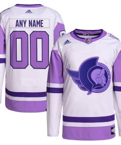 Ottawa Senators adidas Hockey Fights Cancer Primegreen Authentic Custom Jersey - White/Purple