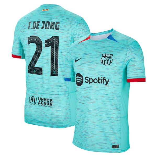 Frenkie de Jong Barcelona Nike 2023/24 Third Replica Jersey - Aqua/Royal/White - Image 2