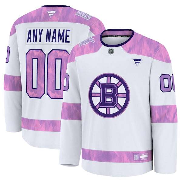 Boston Bruins 2024 Hockey Fights Cancer Custom Practice Jersey - White