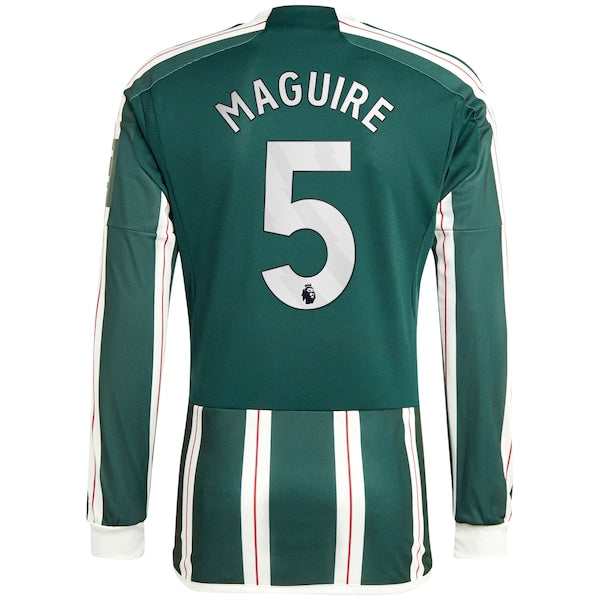 Harry Maguire Manchester United adidas 2023/24 Away Long Sleeve Replica Player Jersey - Green/Red - Image 5