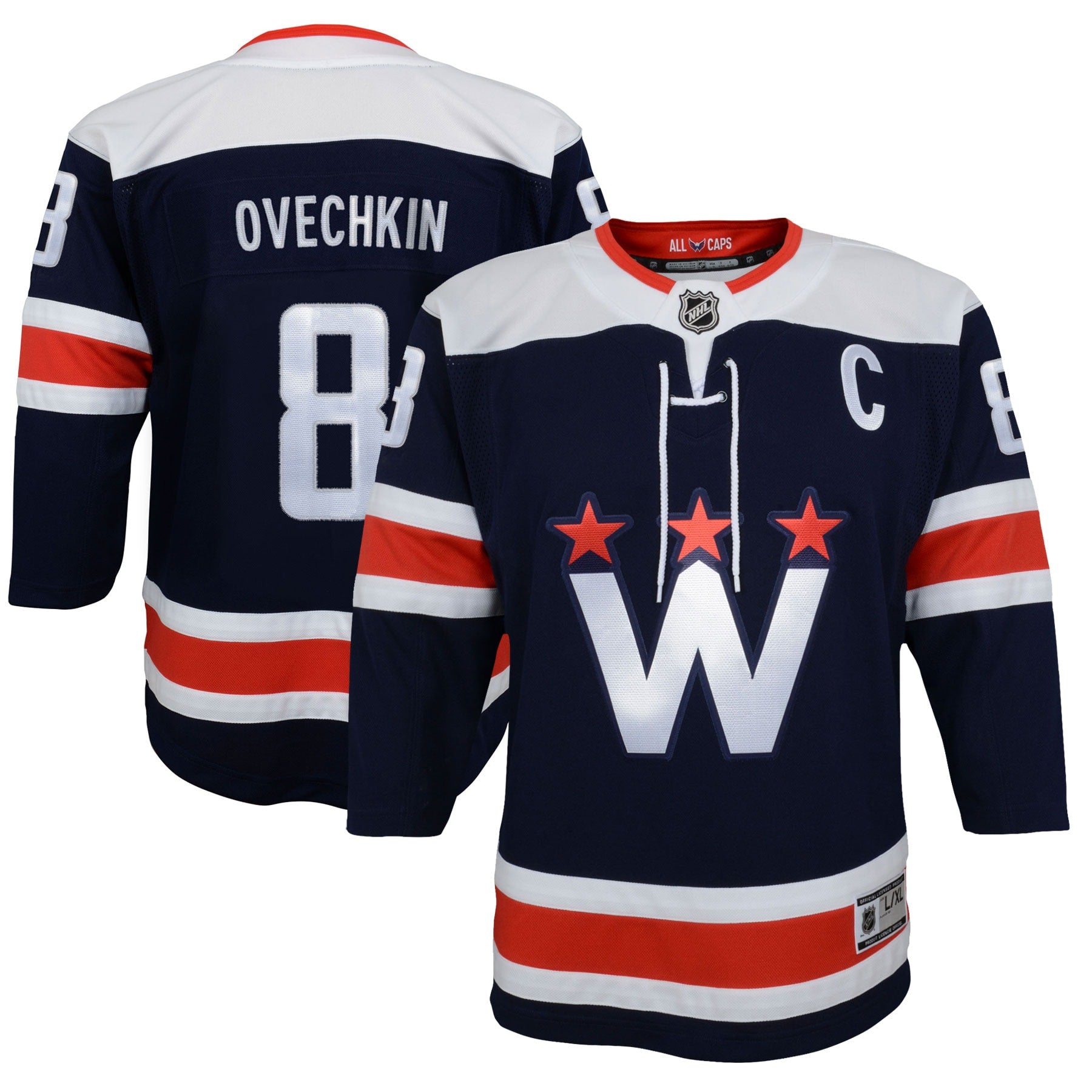 Alexander Ovechkin Washington Capitals Youth Alternate 50th Anniversary Premier Player Jersey - Black/Navy - Image 3