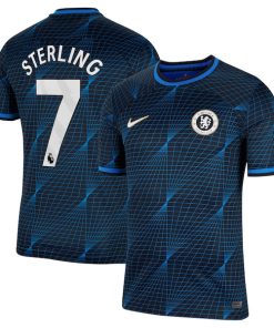 Alternative view of Raheem Sterling Chelsea Nike 2023/24 Away Stadium Replica Player Jersey - Navy/Blue/Mint