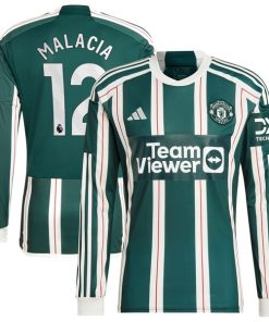 Tyrell Malacia Manchester United adidas 2023/24 Away Long Sleeve Replica Player Jersey - Green