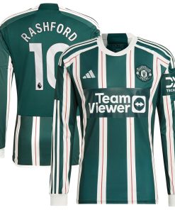 Alternative view of Marcus Rashford Manchester United adidas 2023/24 Home Authentic Long Sleeve Player Jersey - Red/Green
