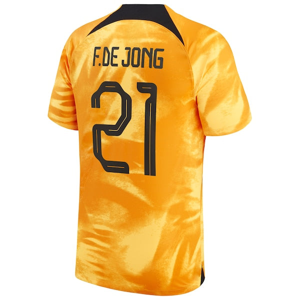Frenkie de Jong Netherlands National Team Nike Youth 2022/23 Home Breathe Stadium Replica Player Jersey - Orange - Image 3