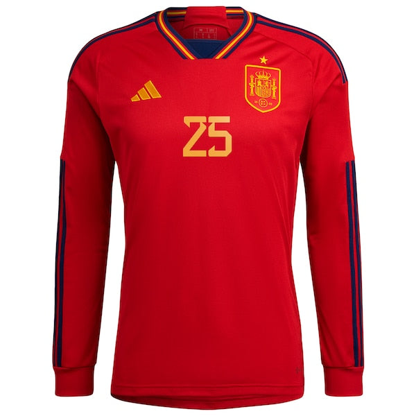 Ansu Fati Spain National Team adidas 2022/23 Home Long Sleeve Replica Jersey - Red - Image 2