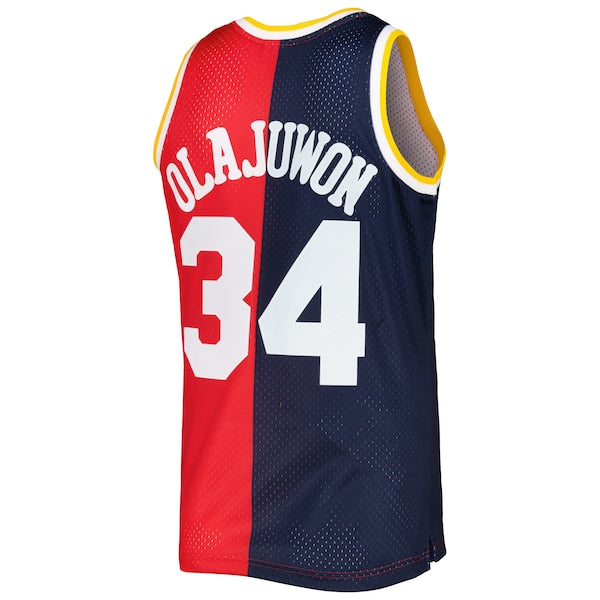 Hakeem Olajuwon Houston Rockets Hardwood Classics 1993/94 Split Swingman Jersey - Navy/Red - Image 7