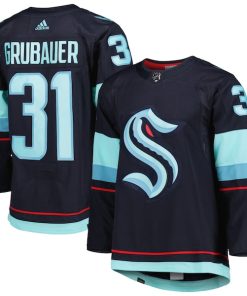 Philipp Grubauer Seattle Kraken adidas Home Primegreen Authentic Pro Player Jersey - Deep Sea Blue