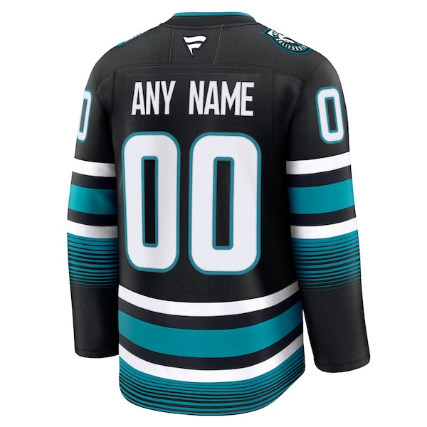 San Jose Sharks Alternate Premium Custom Jersey - Black/Teal - Image 4