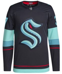 Alternative view of Yanni Gourde Seattle Kraken adidas Home Authentic Primegreen Player Jersey - Navy