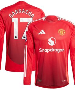 Alternative view of Alejandro Garnacho Manchester United 2024/25 Home Authentic Long Sleeve Player Jersey - Red