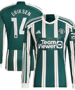 Christian Eriksen Manchester United adidas 2023/24 Away Long Sleeve Replica Player Jersey - Green/Red