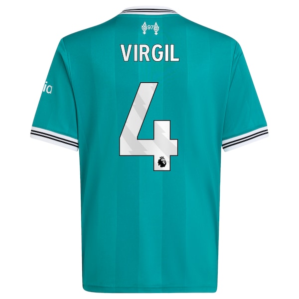 Virgil van Dijk Liverpool adidas Youth 2025/26 Third Replica Player Jersey - Green/Red - Image 5