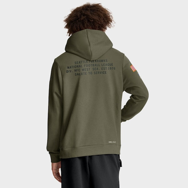 Seattle Seahawks Nike 2025 Salute to Service Sideline Standard Issue Dri-FIT Hoodie - Olive - Image 2