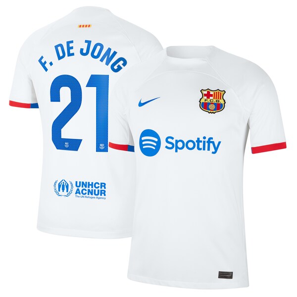 Frenkie de Jong Barcelona Nike 2023/24 Away Replica Jersey - White/Aqua/Royal - Image 2