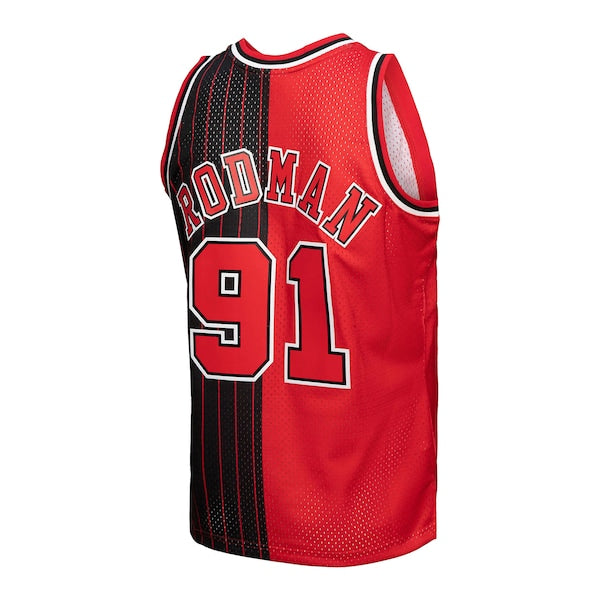 Dennis Rodman Chicago Bulls Big & Tall Hardwood Classics 1995/96 Split Swingman Jersey - Red/Black - Image 3