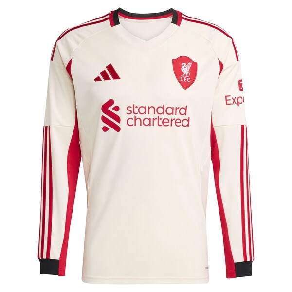 Liverpool adidas 2025/26 Away Replica Long Sleeve Jersey - White/Red/Green - Image 3