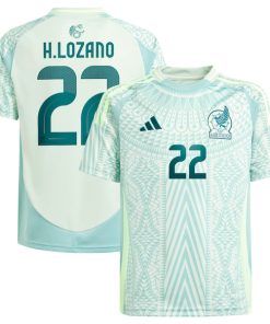 Alternative view of Hirving Lozano Mexico National Team adidas Youth 2024 Away Replica Player Jersey - Green/Burgundy