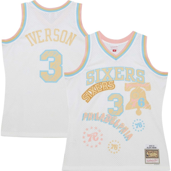 Allen Iverson Philadelphia 76ers 2002/03 Swingman Sidewalk Sketch Jersey - White