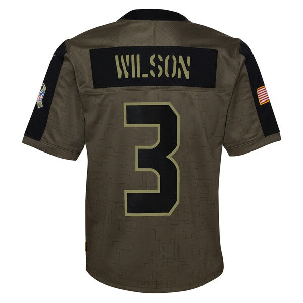 Russell Wilson Seattle Seahawks Nike Youth 2021 Salute To Service Game Jersey - Olive - Image 3