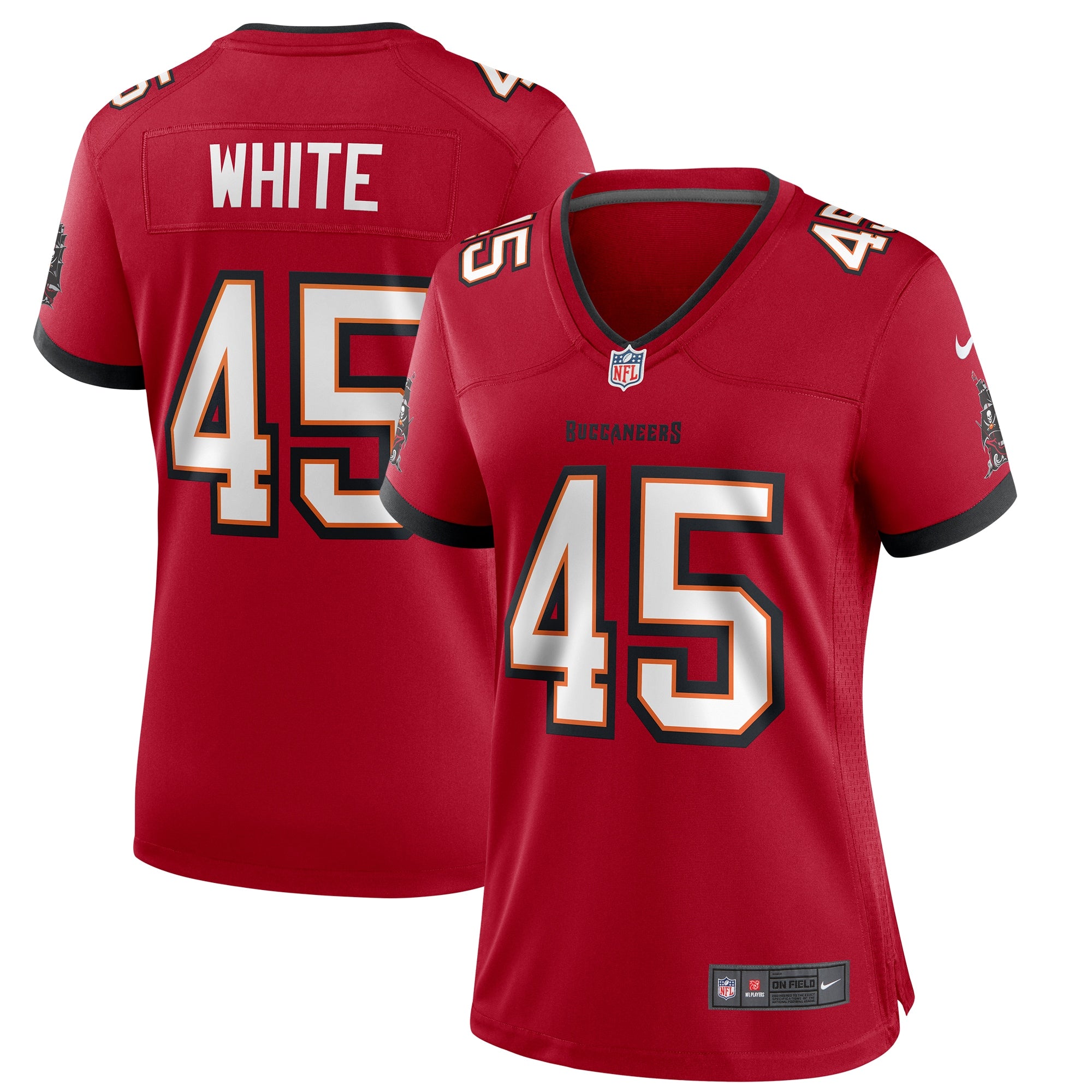 Devin White Tampa Bay Buccaneers Nike Women's Game Jersey - White/Pewter/Red - Image 6