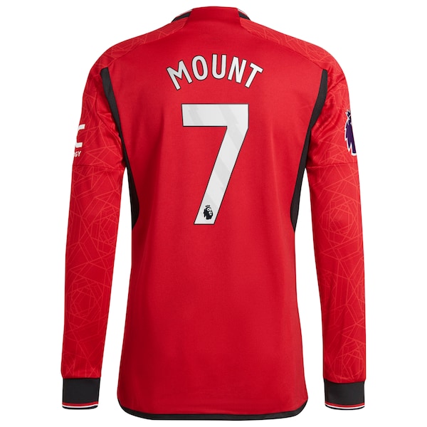 Mason Mount Manchester United adidas 2023/24 Home Authentic Long Sleeve Player Jersey - Red - Image 3