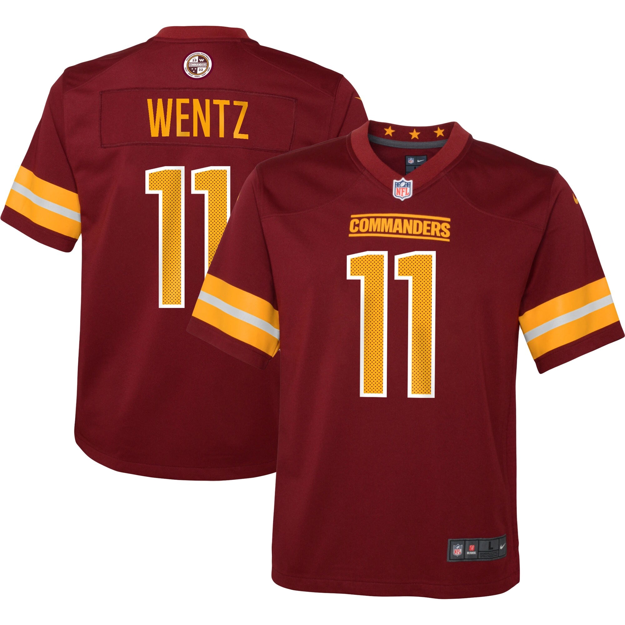 Carson Wentz Washington Commanders Nike Youth Alternate Game Jersey - Black/Burgundy/White - Image 6