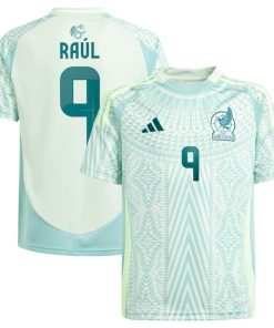 Alternative view of Raul Jimenez Mexico National Team adidas Youth 2024 Away Replica Player Jersey - Green/Burgundy
