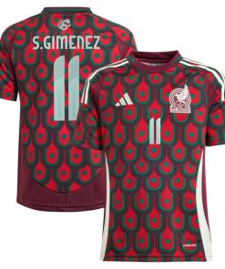 Santiago Gim¨¦nez Mexico National Team adidas Youth 2024 Home Replica Player Jersey - Burgundy