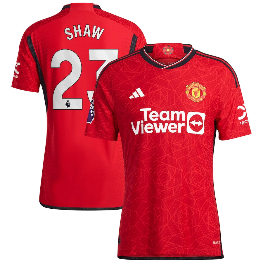 Luke Shaw Manchester United adidas 2023/24 Away Authentic Player Jersey - Green/Red - Image 5
