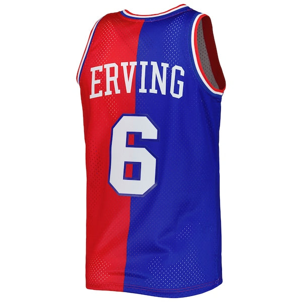 Julius Erving Philadelphia 76ers Hardwood Classics 1982/83 Split Swingman Jersey - Royal/Red - Image 3