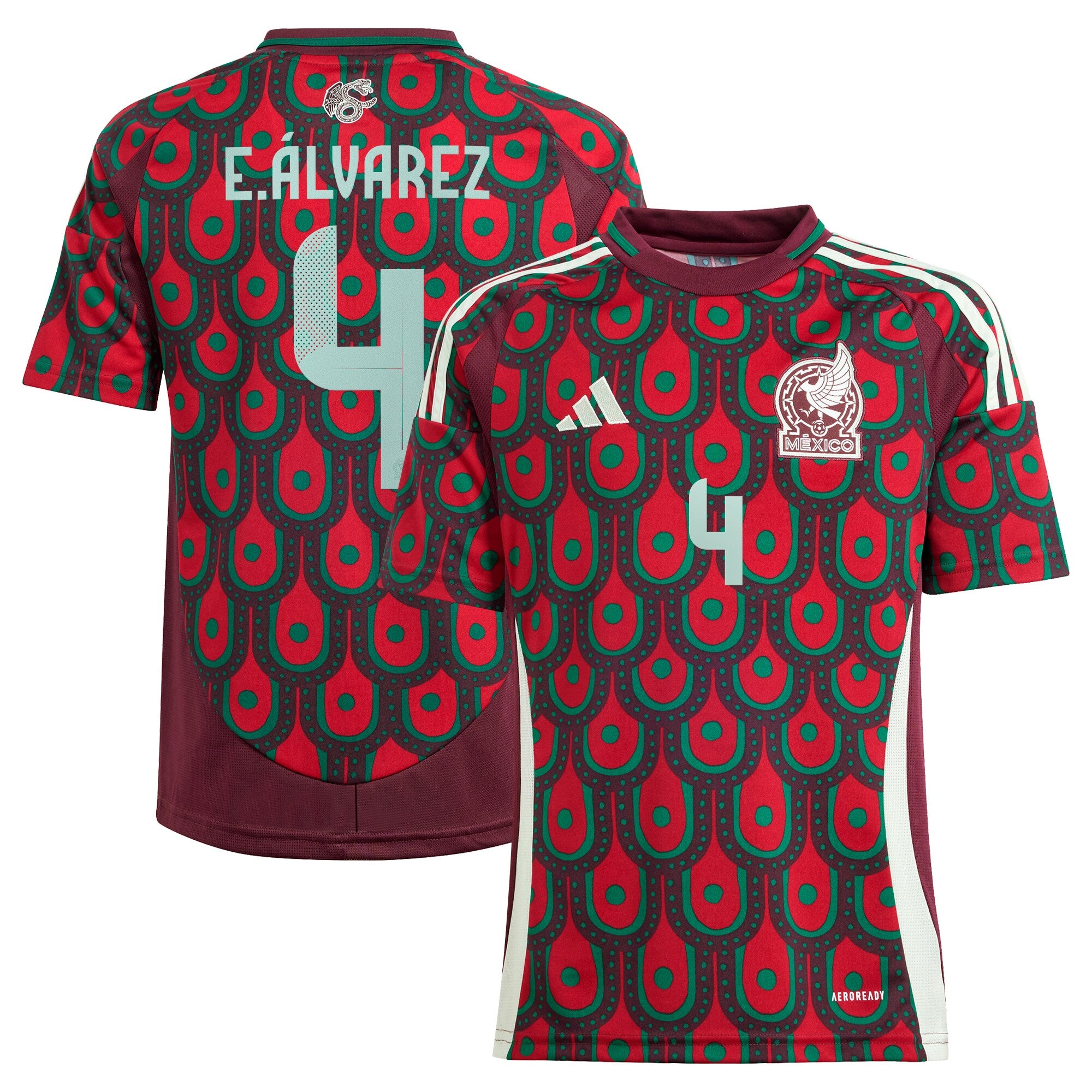 Edson Alvarez Mexico National Team adidas Youth 2024 Away Replica Player Jersey - Green/Burgundy - Image 6