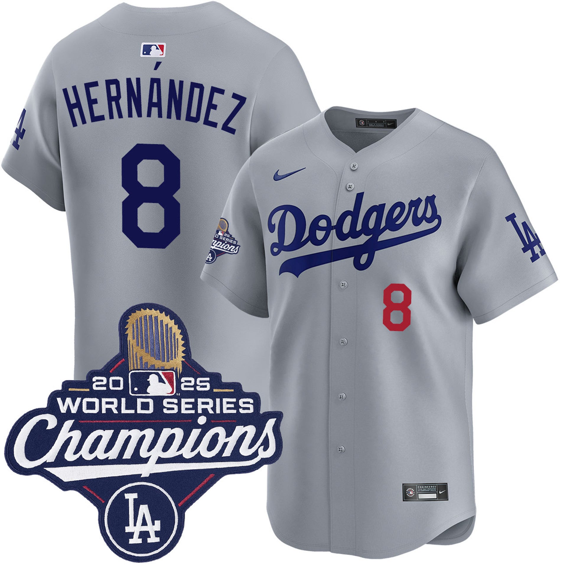 Enrique Hern¨¢ndez Los Angeles Dodgers Nike Home 2025 World Series Champions Replica Jersey - Grey