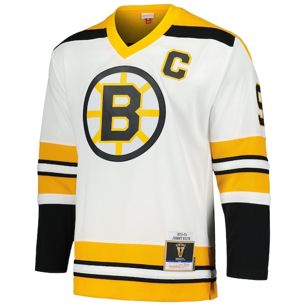 Johnny Bucyk Boston Bruins 1973/74 Blue Line Player Jersey - White - Image 2
